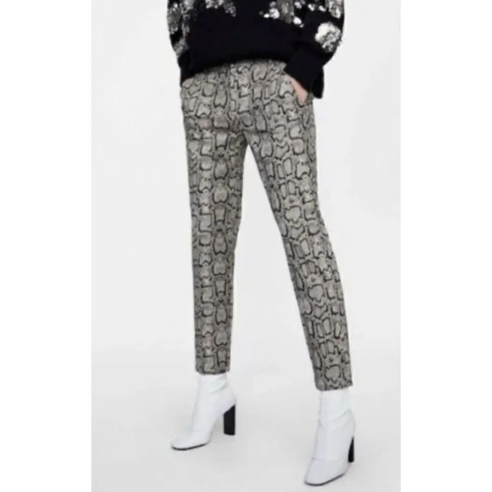 zara 6136/246/038 womens snake print trousers pants black brown white 4 small